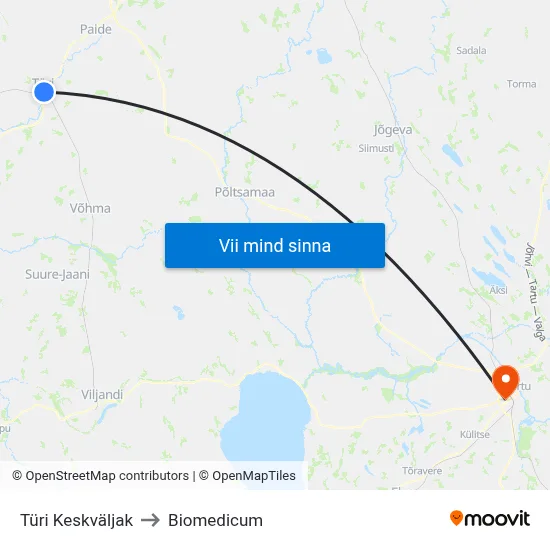 Türi Keskväljak to Biomedicum map