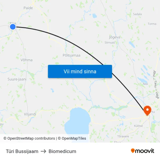 Türi Bussijaam to Biomedicum map