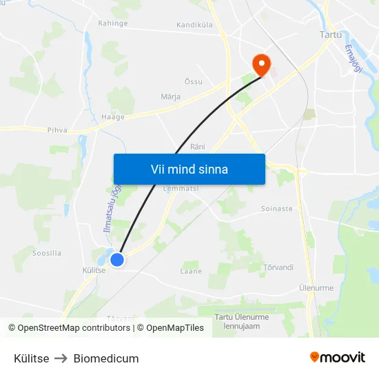 Külitse to Biomedicum map