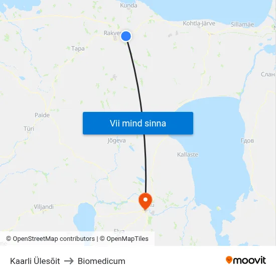 Kaarli Ülesõit to Biomedicum map