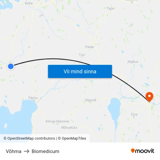 Võhma to Biomedicum map