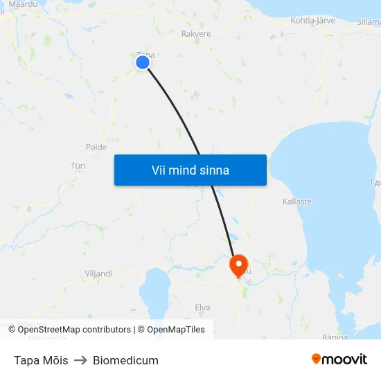 Tapa Mõis to Biomedicum map
