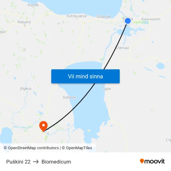 Puškini 22 to Biomedicum map