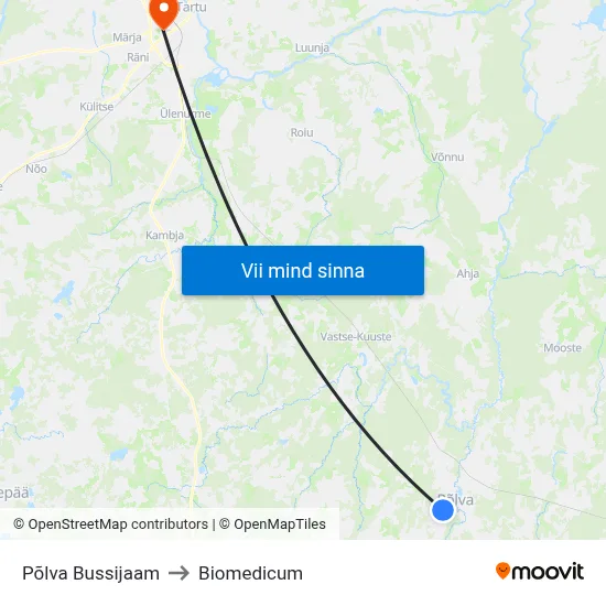 Põlva Bussijaam to Biomedicum map