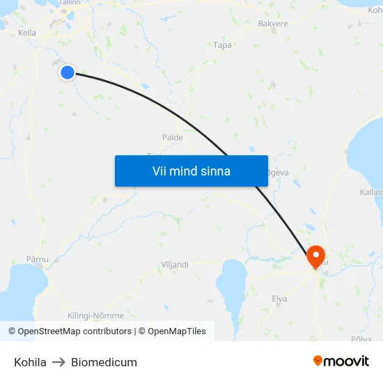 Kohila to Biomedicum map