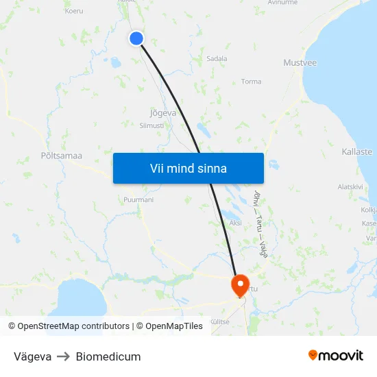 Vägeva to Biomedicum map