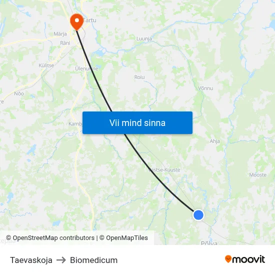 Taevaskoja to Biomedicum map