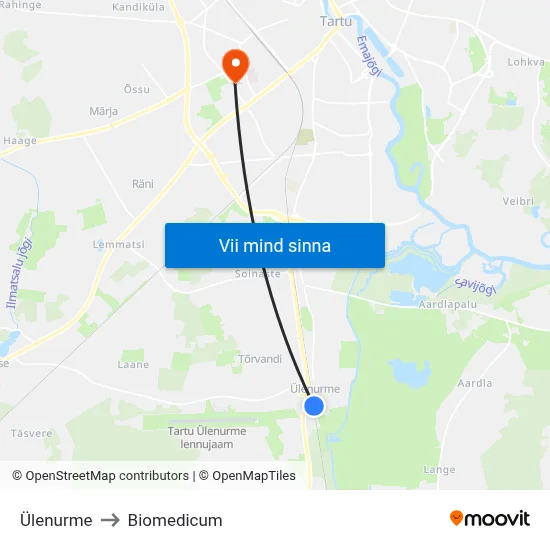Ülenurme to Biomedicum map