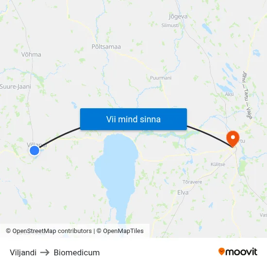 Viljandi to Biomedicum map