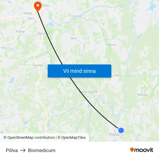 Põlva to Biomedicum map