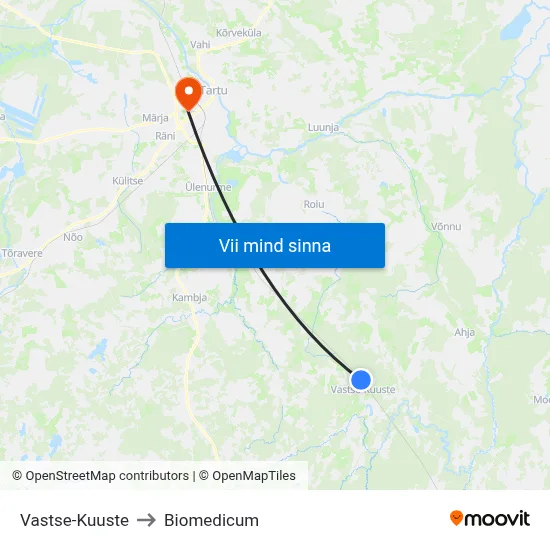 Vastse-Kuuste to Biomedicum map