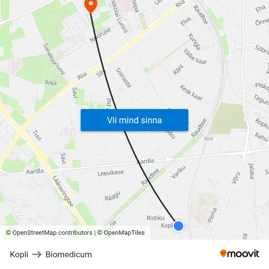 Kopli to Biomedicum map