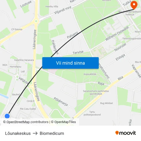 Lõunakeskus to Biomedicum map