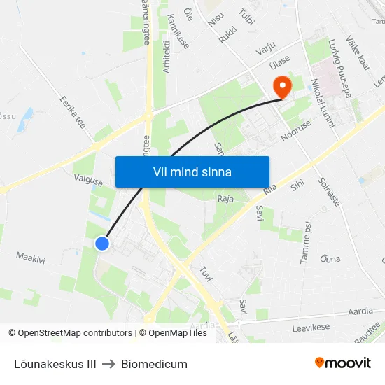 Lõunakeskus III to Biomedicum map