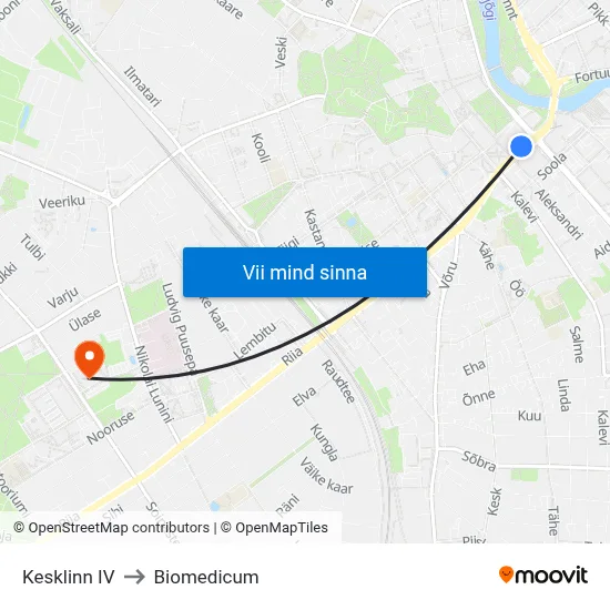Kesklinn IV to Biomedicum map