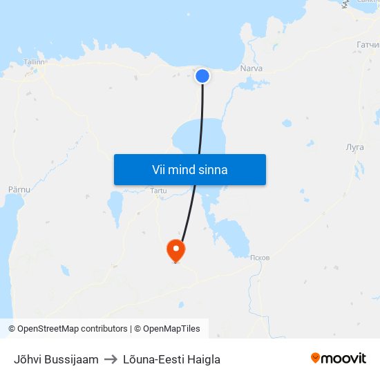 Jõhvi Bussijaam to Lõuna-Eesti Haigla map