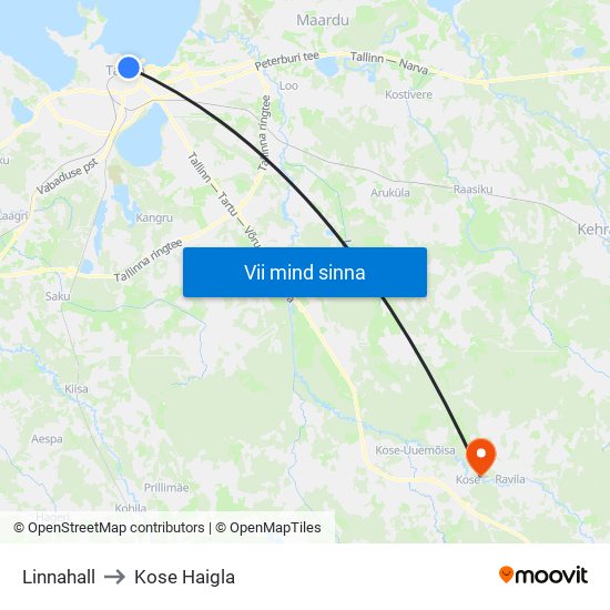 Linnahall to Kose Haigla map