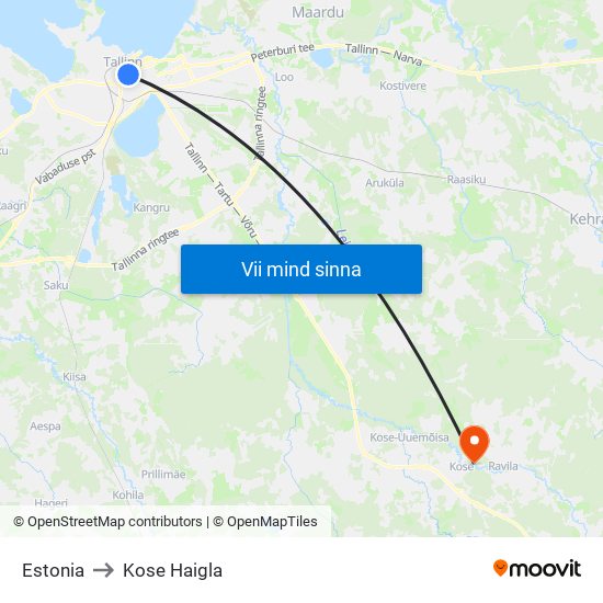 Estonia to Kose Haigla map