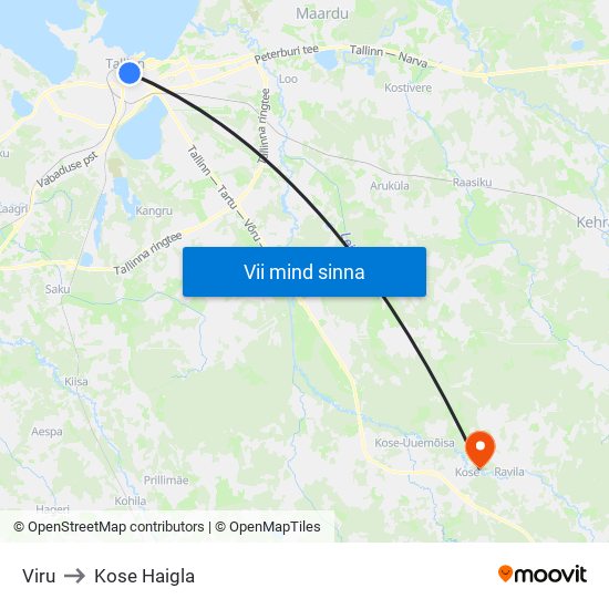 Viru to Kose Haigla map