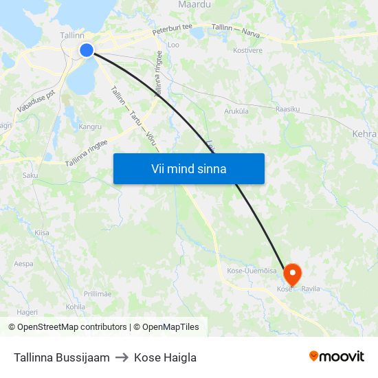 Tallinna Bussijaam to Kose Haigla map