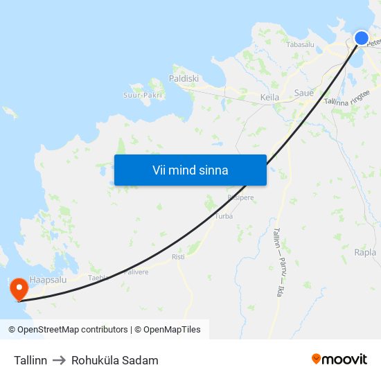 Tallinn to Rohuküla Sadam map