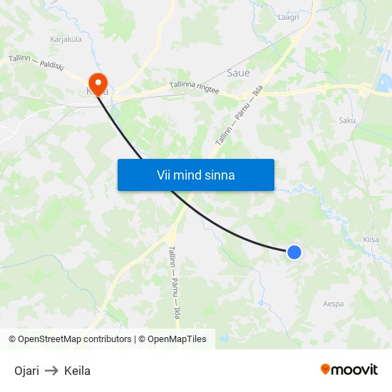 Ojari to Keila map