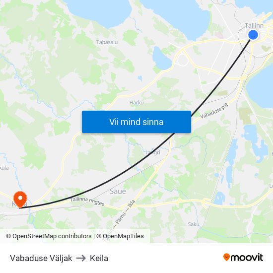 Vabaduse Väljak to Keila map