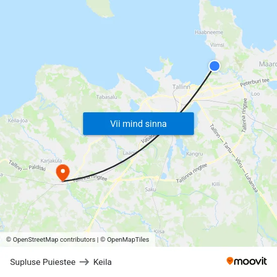 Supluse Puiestee to Keila map