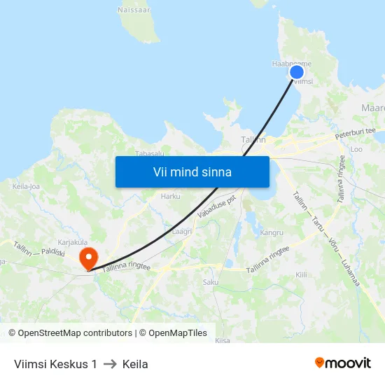 Viimsi Keskus 1 to Keila map