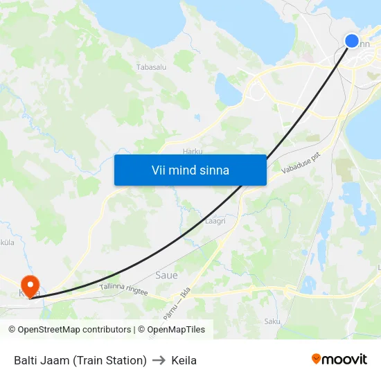 Balti Jaam (Train Station) to Keila map