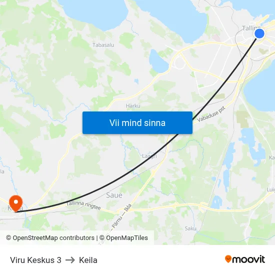 Viru Keskus 3 to Keila map