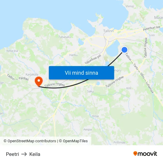 Peetri to Keila map