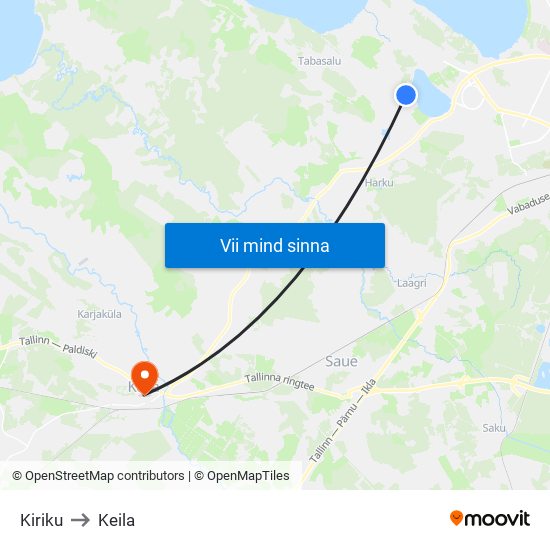 Kiriku to Keila map