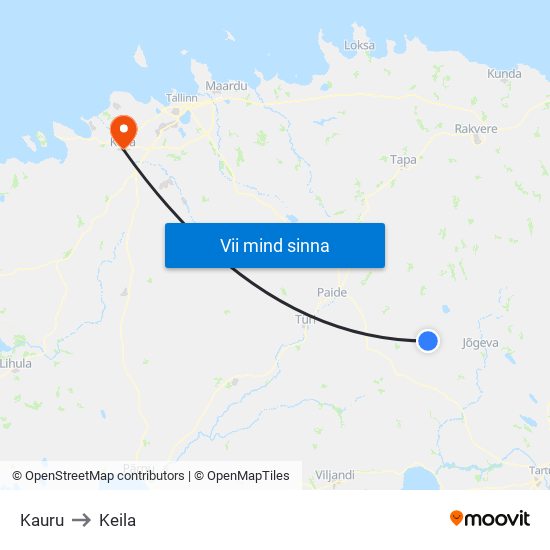 Kauru to Keila map