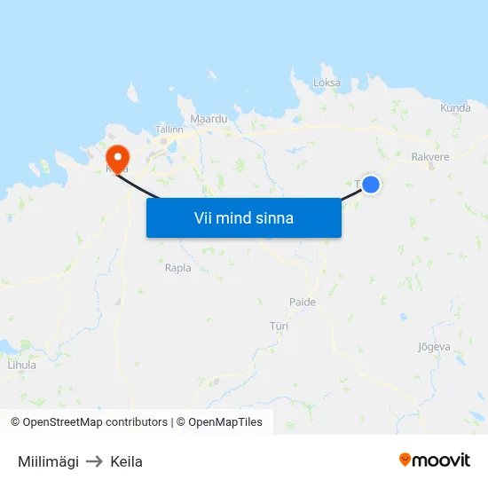 Miilimägi to Keila map