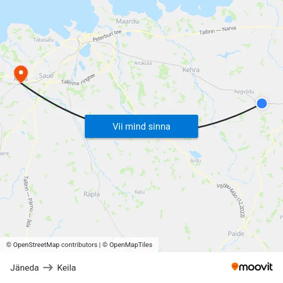 Jäneda to Keila map
