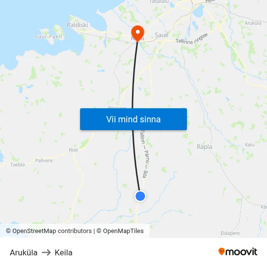 Aruküla to Keila map