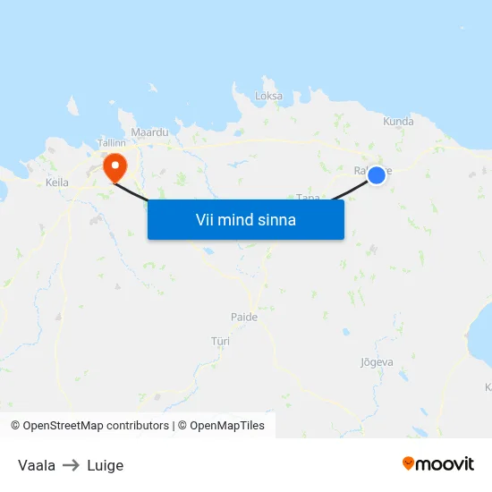Vaala to Luige map