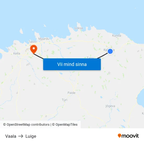 Vaala to Luige map