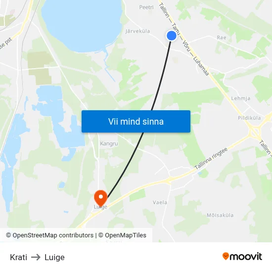 Krati to Luige map