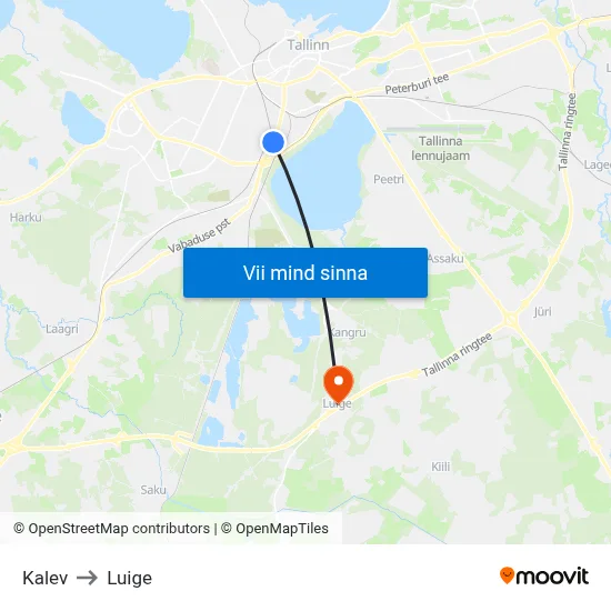 Kalev to Luige map