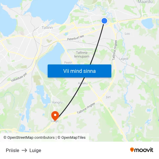 Priisle to Luige map
