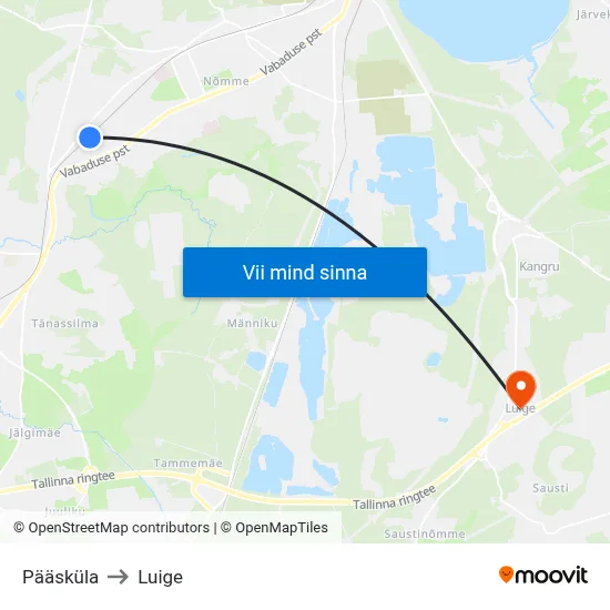 Pääsküla to Luige map