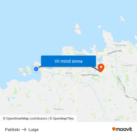 Paldiski to Luige map