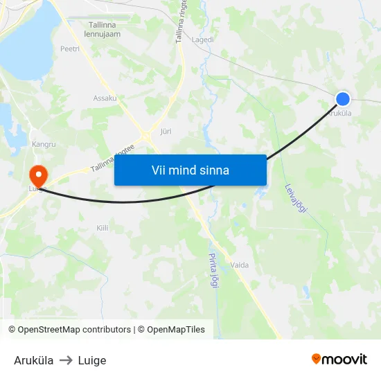 Aruküla to Luige map