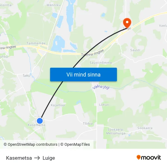 Kasemetsa to Luige map