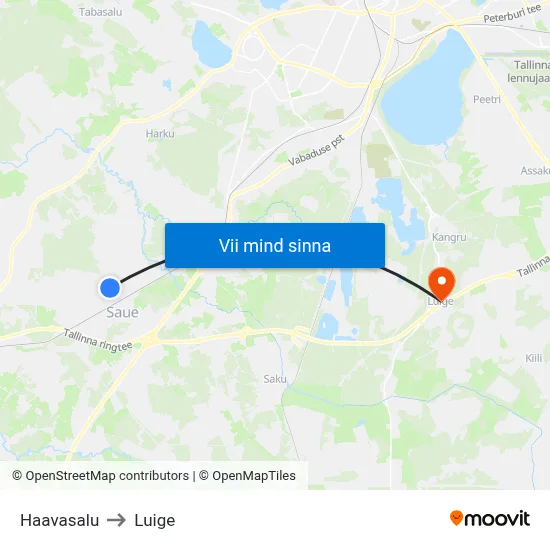 Haavasalu to Luige map