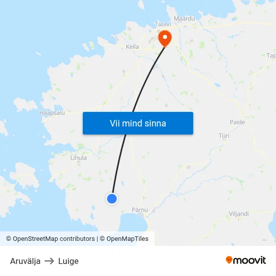 Aruvälja to Luige map