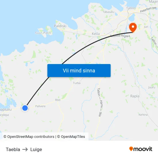 Taebla to Luige map