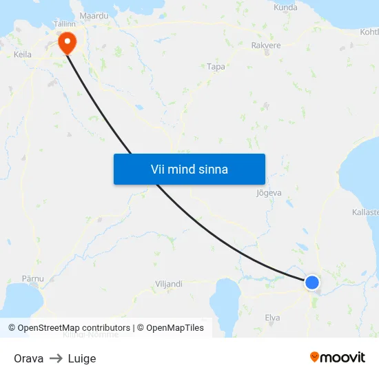 Orava to Luige map